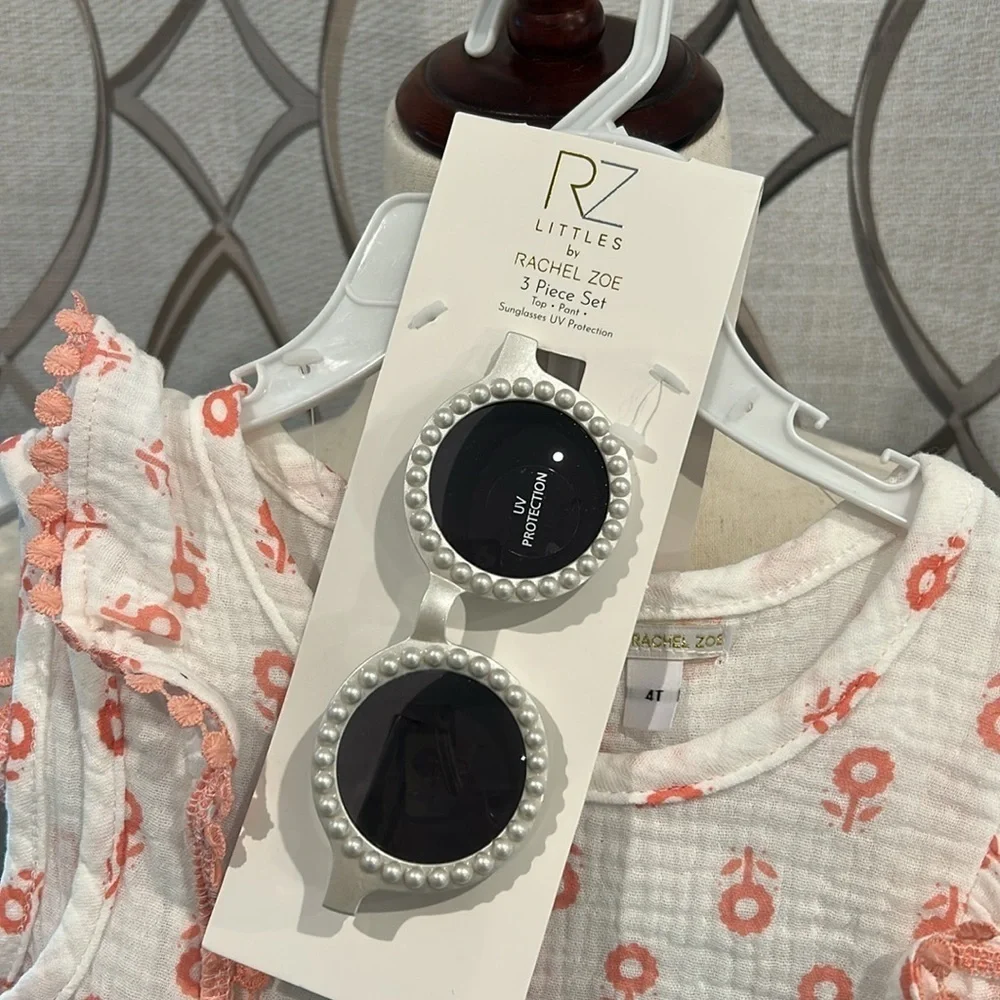 NEW 3 piece Rachel Zoe Toddler Outfit: Top, Pants, and Sunglasses Size 4T